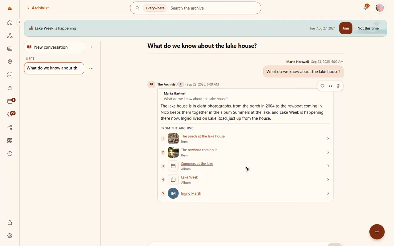 Opening a question put to the Archivist: its answer, with the sources it read.
