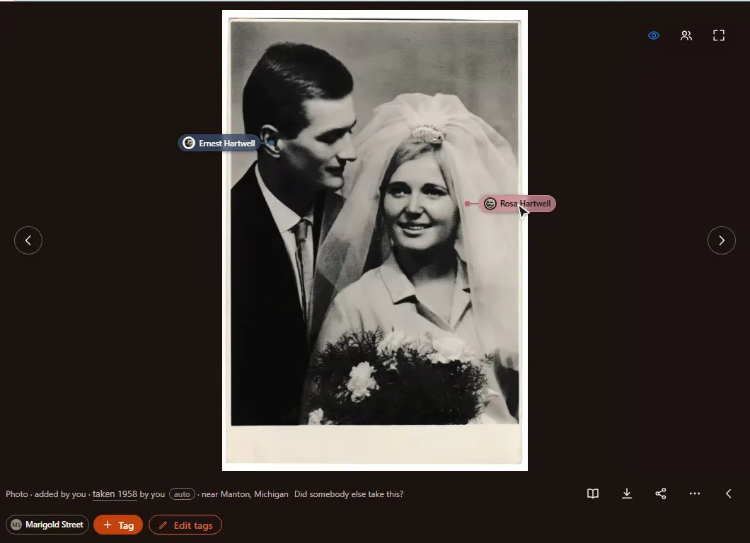 Pressing an unnamed face in a photo and picking who it is.